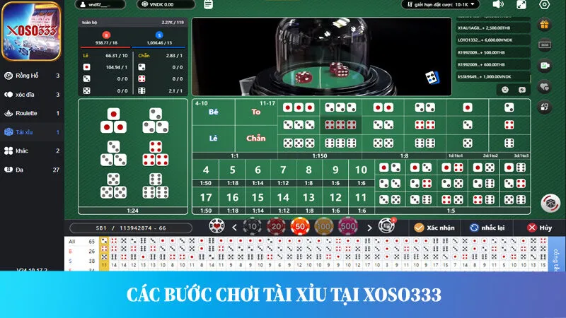 Hướng dẫn các bước chơi Tài xỉu tại XOSO333