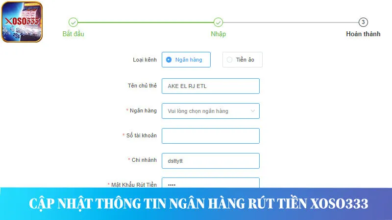 Cập nhật thẻ ngân hàng hoặc ví tiền ảo tương ứng.