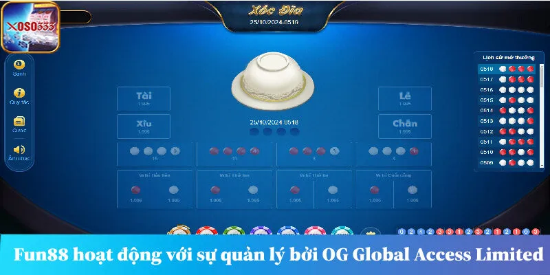 Fun88 hoạt động với sự quản lý bởi OG Global Access Limited