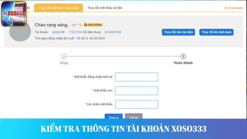 Kiểm tra, cập nhật thông tin tài khoản Xoso333.