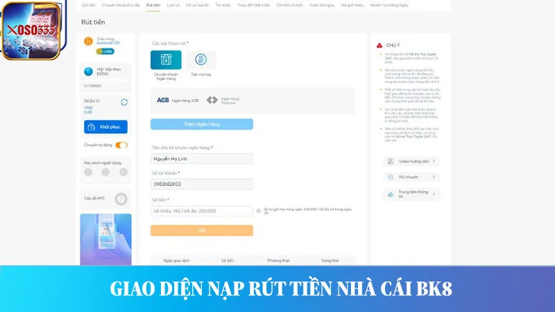 GIao diện nhà cái nạp rút tiền nhanh BK8.